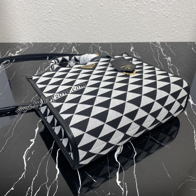 Prada專櫃新款刺繡織物托特包 1BA354 普拉達中號有長肩帶刺繡手提購物包 csp1485